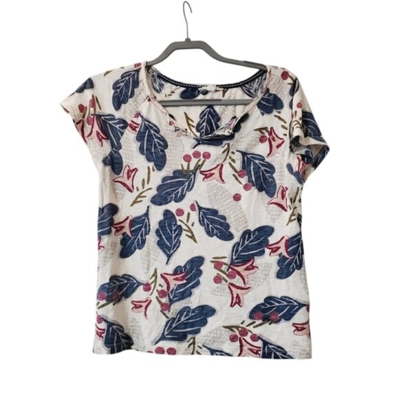 White Stuff UK Leaf Motif Bold Maximalist Boho Printed Henley Tee S - Picture 2 of 7